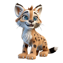 Fototapeta na wymiar 3D Cartoon of Thunderpaw Lynx on transparent background