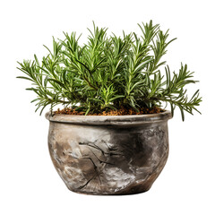 Rosemary Shrub in Stone Pot Isolated on Transparent or White Background, PNG