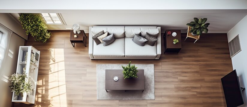 Overhead View Of Unfurnished Living Room With Copyspace For Text