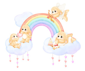 Cute rabbit on cloud