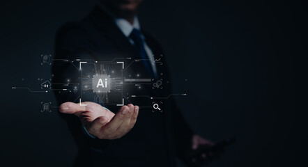 AI tech helps document management systems transfer data Secure data Search information using commands through AI chat system Chatbot command prompt generates something business, Protect documents data