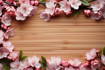 Celebrate spring with a cherry blossom frame on bamboo background