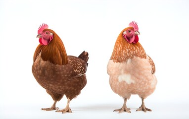 Fototapeta premium Brown hens. Great for stories about chickens, organic farming, poultry farming, homesteading, food supply, livestock and more. 