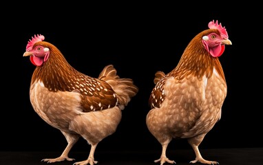 Fototapeta premium Brown hens. Great for stories about chickens, organic farming, poultry farming, homesteading, food supply, livestock and more. 