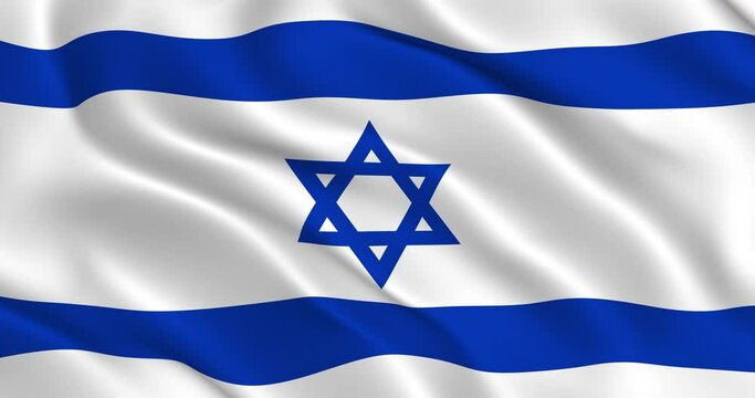 Israeli Flag Seamless Smooth Wavy Animation. National flag of Israel waving in the wind. Ready for looping animation, 60fps. Beautifuly slows down 2 times if interpret as 30 fps. 3d render