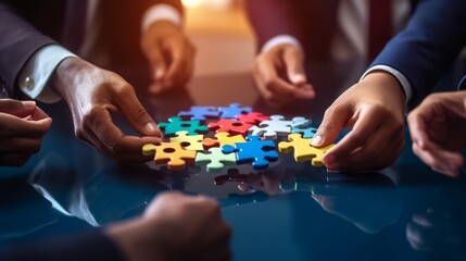 People holds in hand a jigsaw puzzle. Business solutions, success and strategy. Generative AI