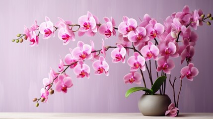 Orchid against a pink wall. Generative AI
