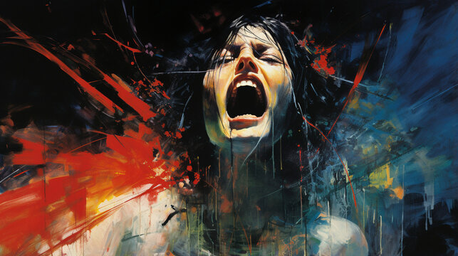 Nervous Moments: Woman in Colorful Apprehension, Generative AI