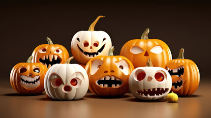 Illustration of a halloween pumpkins in white colours
