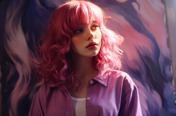 Portrait of a young woman with a wig