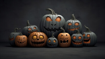 Illustration of a halloween pumpkins in dark gray colours