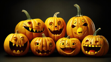 Fototapeta premium Illustration of a halloween pumpkins in yellow colours