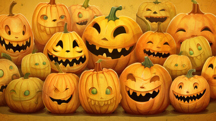 Illustration of a halloween pumpkins in yellow colours