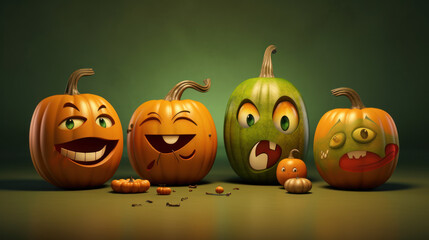 Illustration of a halloween pumpkins in green colours