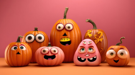 Illustration of a halloween pumpkins in pink colours