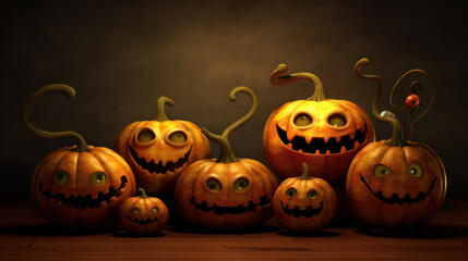 Illustration of a halloween pumpkins in dark yellow colours