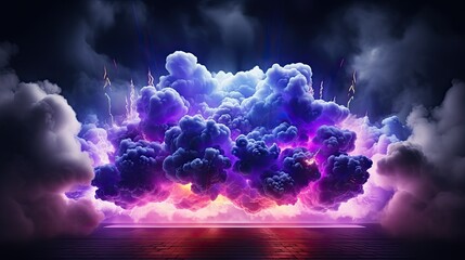 3d rendering abstract neon background with stormy clouds