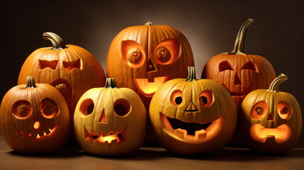 Illustration of a halloween pumpkins in light brown colours