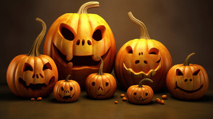 Illustration of a halloween pumpkins in light orange colours