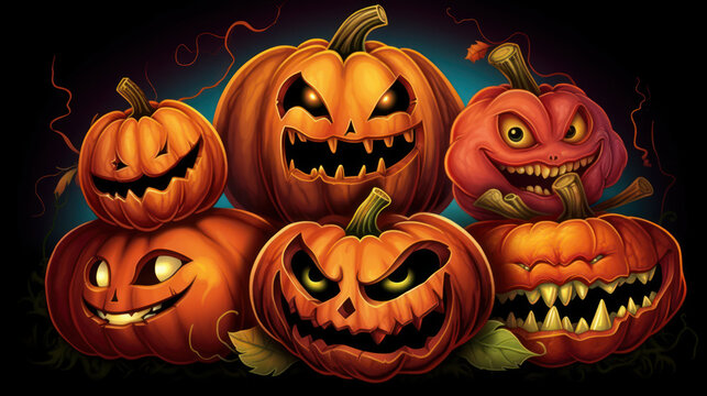 Illustration of a halloween pumpkins in light red colours