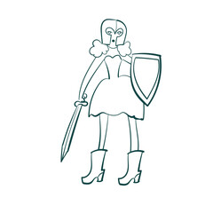 knight woman vector sketch simple doodle hand drawn line illustration isolated abstract sign symbol clip art