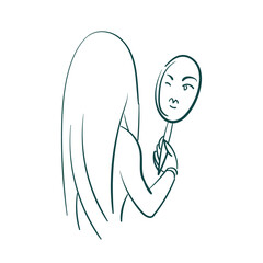 mirror girl vector sketch simple doodle hand drawn line illustration isolated abstract sign symbol clip art