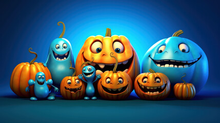 Illustration of a halloween pumpkins in vivid blue colours