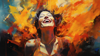 Emotional Explosion: Woman in Colorful Blissful State, Generative AI