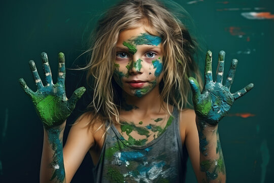girl with green paint on her hands
