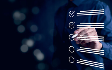 Checklist and clipboard task documentation management Online survey, form checklist by laptop computer, Document Management Checking System, online documentation database and process manage files.