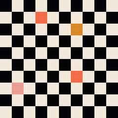 Fototapeta premium 1960s, 1970s retro groovy checkered seamless pattern, 60s, 70s geometric vector illustration
