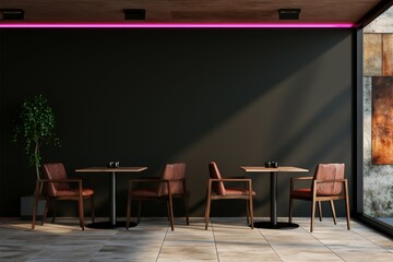 Empty space in a chic cafe for your artwork and branding