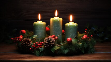 Obraz na płótnie Canvas X-mas advent wreath with 3 green candles