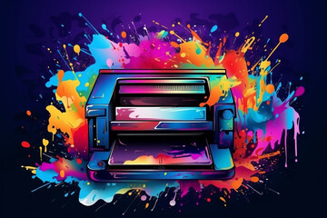 Printer paint abstract rainbow multicolored ink background drawing banner graphic design colorful art - obrazy, fototapety, plakaty