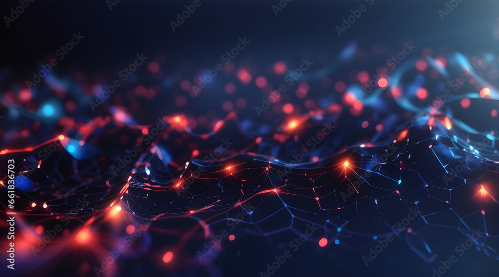 Poster abstract wave bckground with glow particle of dots and lines