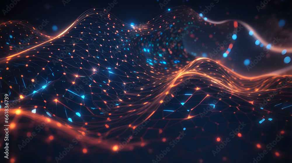 Poster abstract wave bckground with glow particle of dots and lines