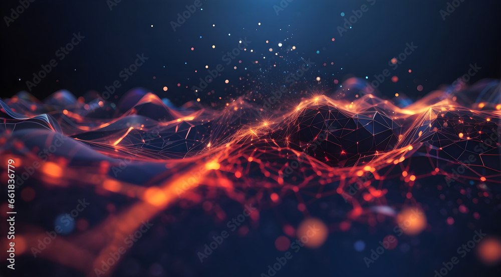 Poster abstract wave bckground with glow particle of dots and lines