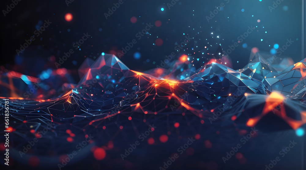 Poster abstract wave bckground with glow particle of dots and lines