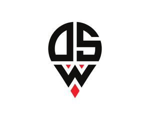 Naklejka premium DSW letter location shape logo design. DSW letter location logo simple design.