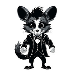 Fototapeta na wymiar Elegance meets whimsy in this silhouette of a cartoon possum, stylishly adorned in a sophisticated suit. White background