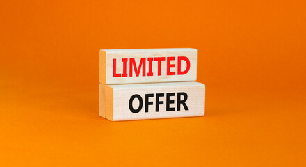 Limited offer symbol. Concept words Limited offer on beautiful wooden block. Beautiful orange table orange background. Business marketing, motivational Limited offer concept. Copy space.