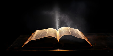 Vibrant and captivating imagery capturing the essence of school life ,,,
 A book with a yellow flame coming out of it Opened book and Bible AI generated
 - obrazy, fototapety, plakaty