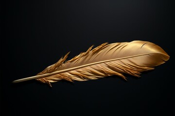 Golden feather on black, a stylish backdrop for text or logo