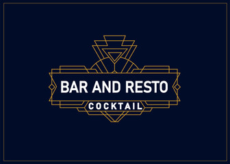 Cocktail bar lounge pub restaurant logo design with vintage art deco style