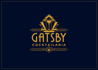 Cocktail bar lounge pub restaurant logo design with vintage art deco style
