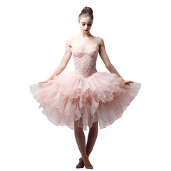 Portrait of a ballet dancer, adorned in a tutu and ballet slippers, capturing grace and poise, on transparent background