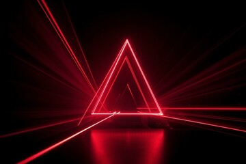 Vibrant lasers emit red neon lights, generating sci-fi triangles and lines in the dark. Generative AI