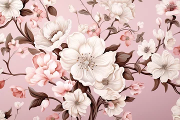Zelfklevend Fotobehang Design flower decorative art pattern pink blossom floral seamless wallpaper spring vintage © VICHIZH