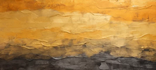 Tuinposter Closeup of abstract rough gold art painting texture, with oil brushstroke, pallet knife paint on canvas © Corri Seizinger