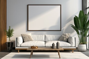 Living room frame mock up with blue accents, perfect for design